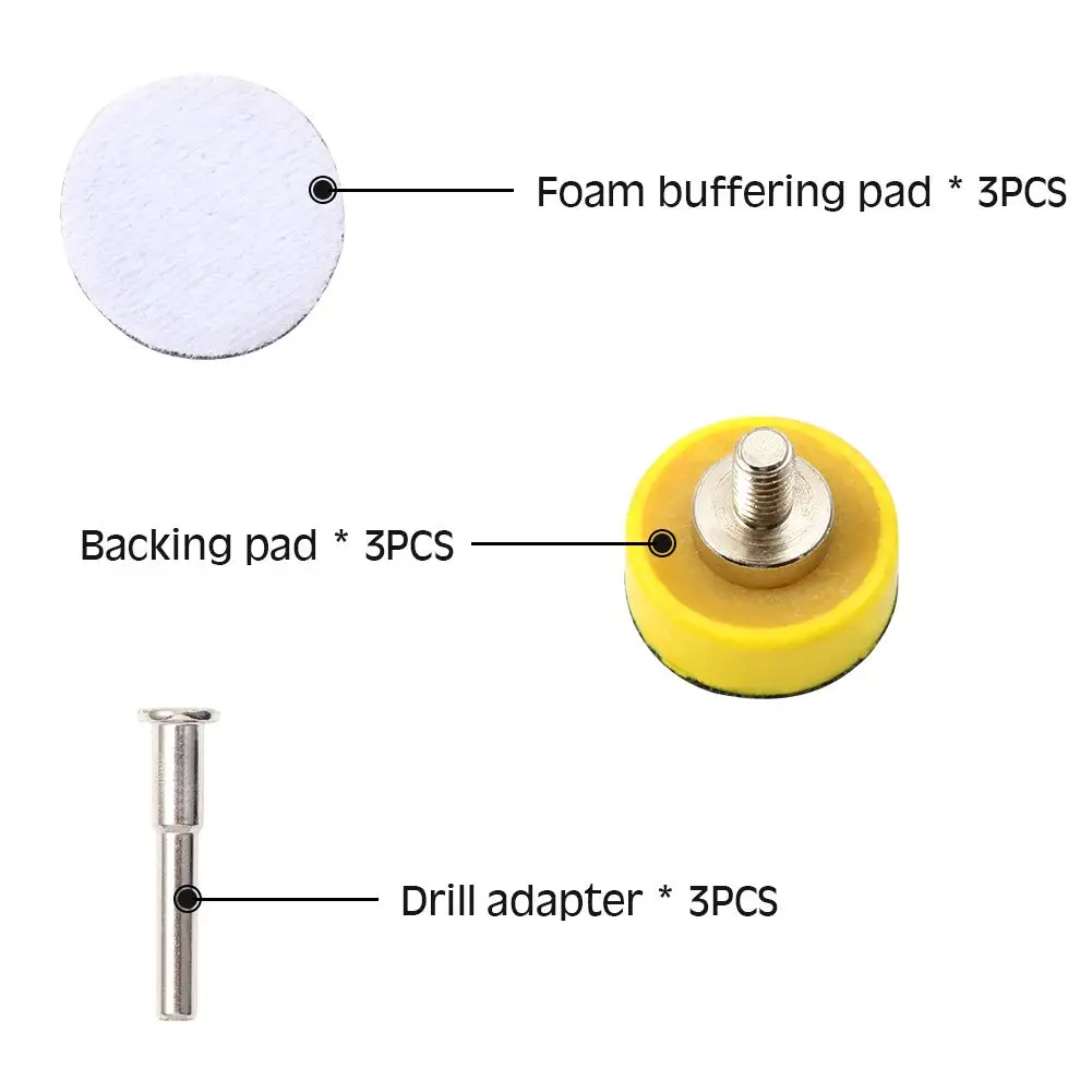 Hook and Loop Sanding Pad Kit 3 Packs 1Inch with 6mm Shank Drill Attachment Backing Pads ,Soft Foam Layer Interface Buffing Pad