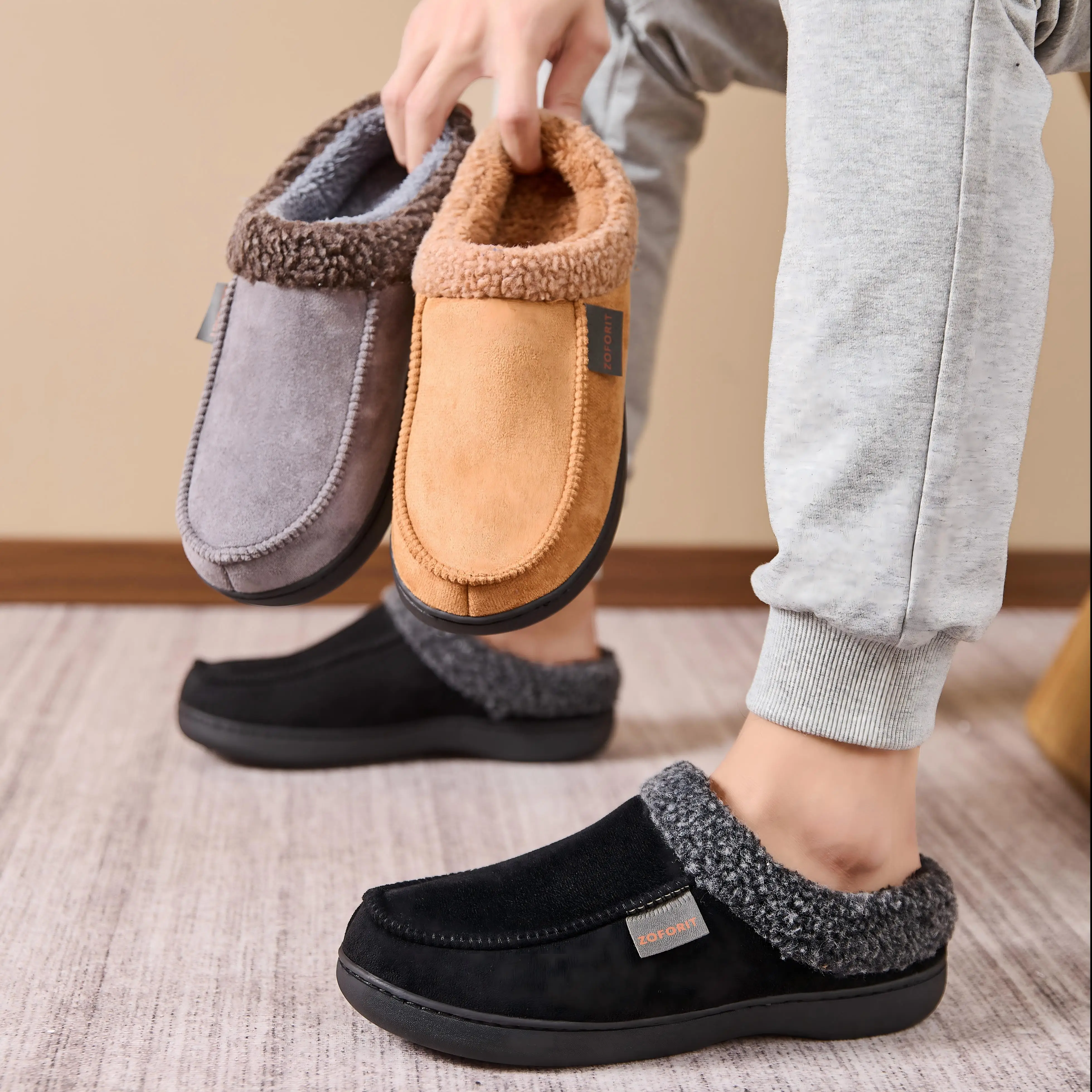 

Мужские удобные простые домашние тапочки оверсайз, теплые и нескользящие, с хлопковой подкладкой, подходят для ношения в помещении и на улице