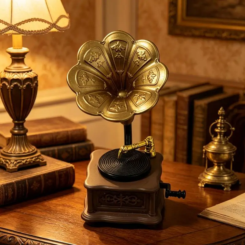 Hot-1Pcs Living Room Accessories Dollhouse Vintage Phonograph Miniatures Model DIY Doll House Role-playing Scene Ornaments Gifts view 3