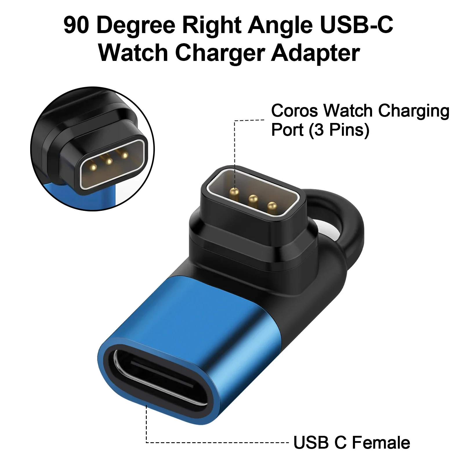 タイプ C 充電器コンバータ Coros Pace 3 2/Vertix 2 USB C 90 度 L 字型充電アダプタ Coros Apex Pro/42 スマートウォッチ用
