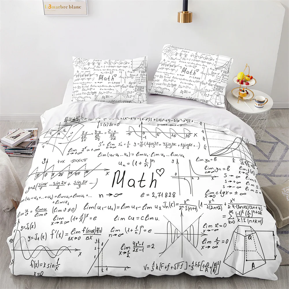 Mathematical Formula Duvet Cover Set King Queen Full Size Polyester Bedding Set For Kids Teens Comforter Cover With Pillowcase