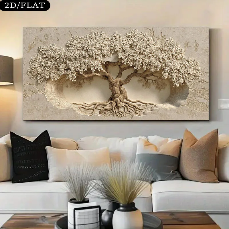 

1pc Large Frameless Tree of Life Wall Art Canvas Print Poster, for Living Room, Bedroom, Large House Decor, 2D Flat Decor