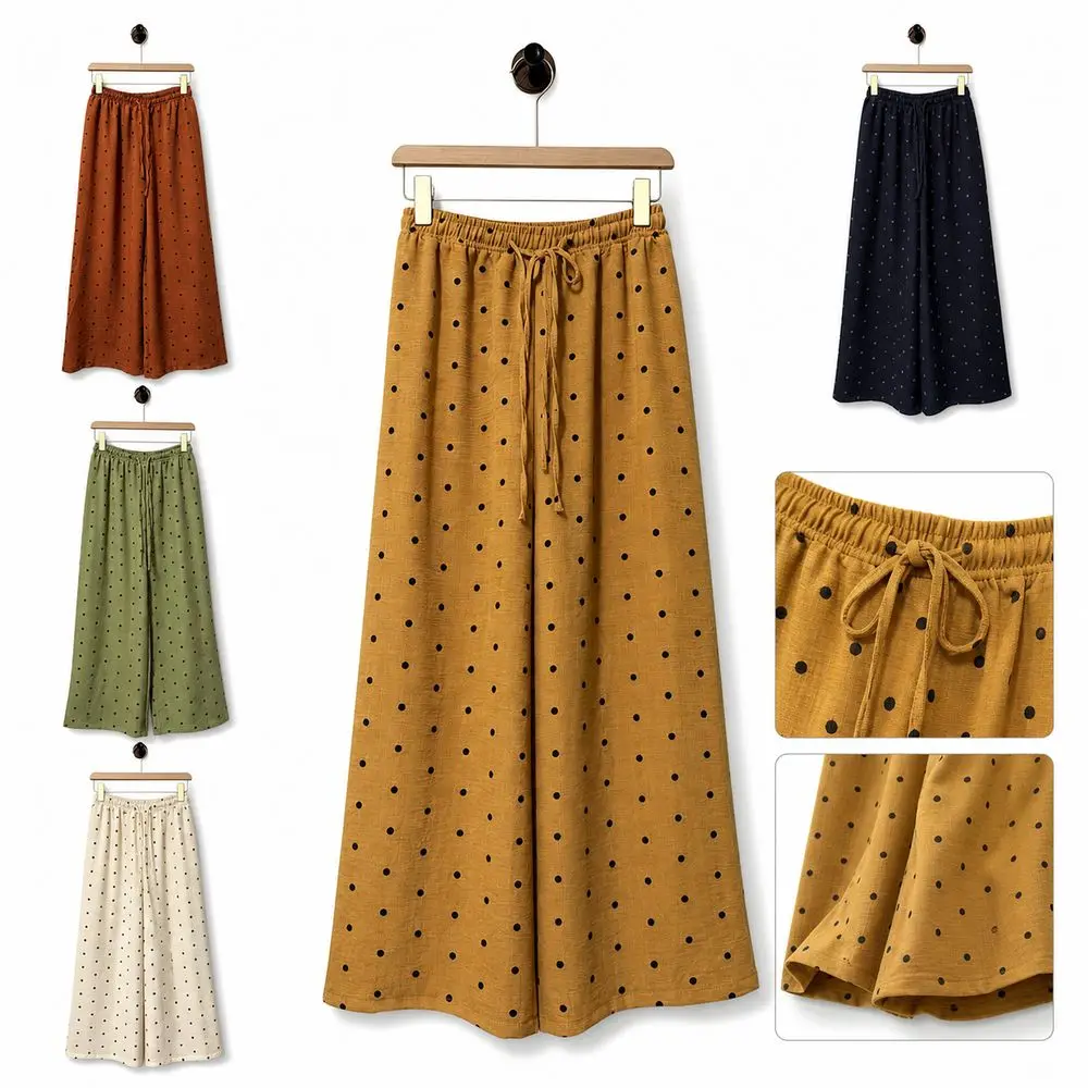 Fashion Polka Dot Pattern Wide-Leg Pants High Waisted Lightweight Polka Dot Pants Breathable High Waist Pants