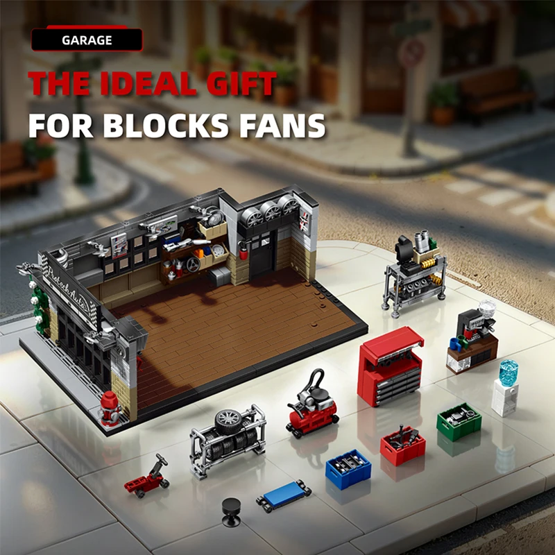City Retro Repair Garage Building Blocks Technical American Car Repair Shop Desktop Ornament Bricks Construction Toys Birth Gift