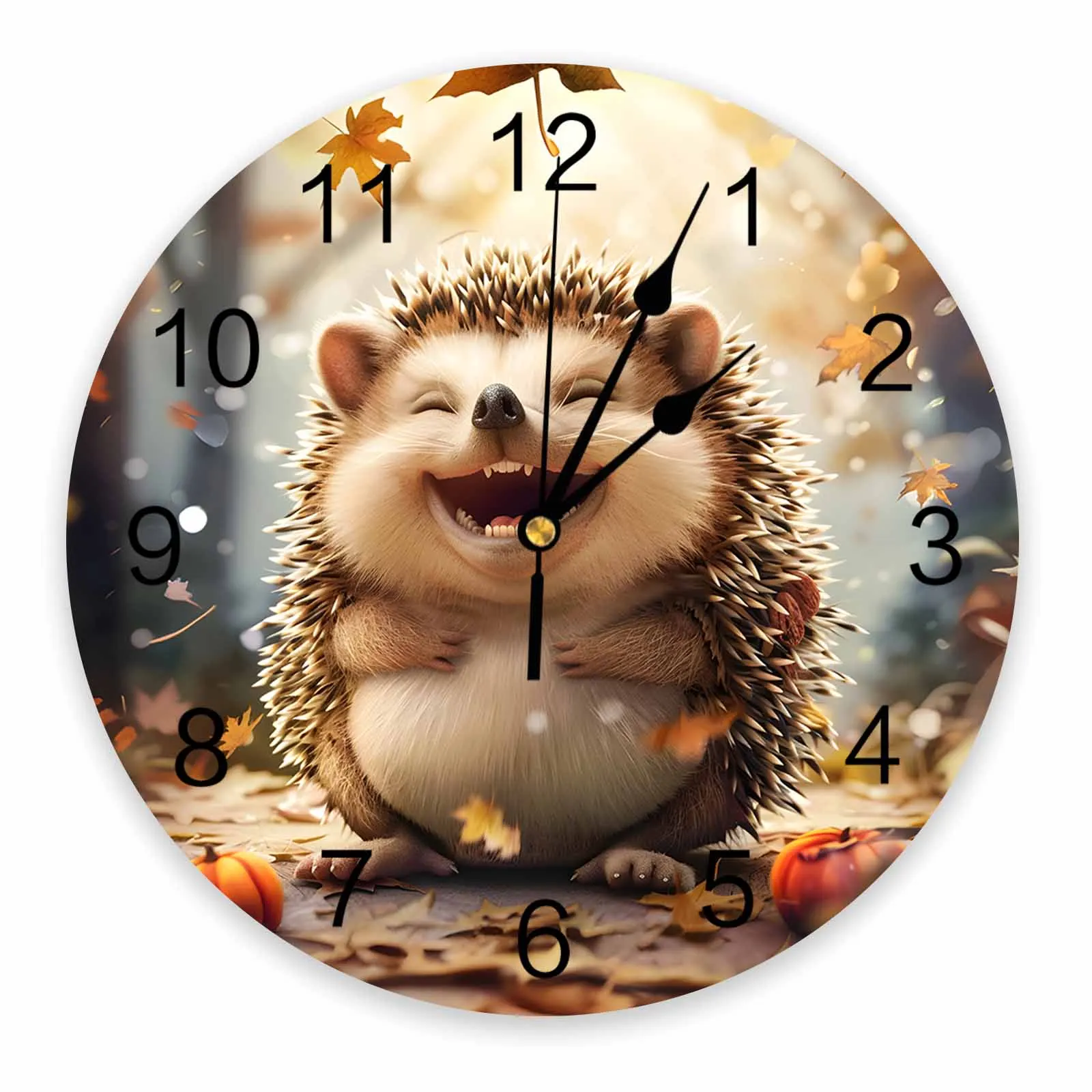 Autumn Maple Leaf Forest Hedgehog Pumpkin Printed Wall Clock Modern Silent Clock Living Room Home Decor Wall Hanging Watch