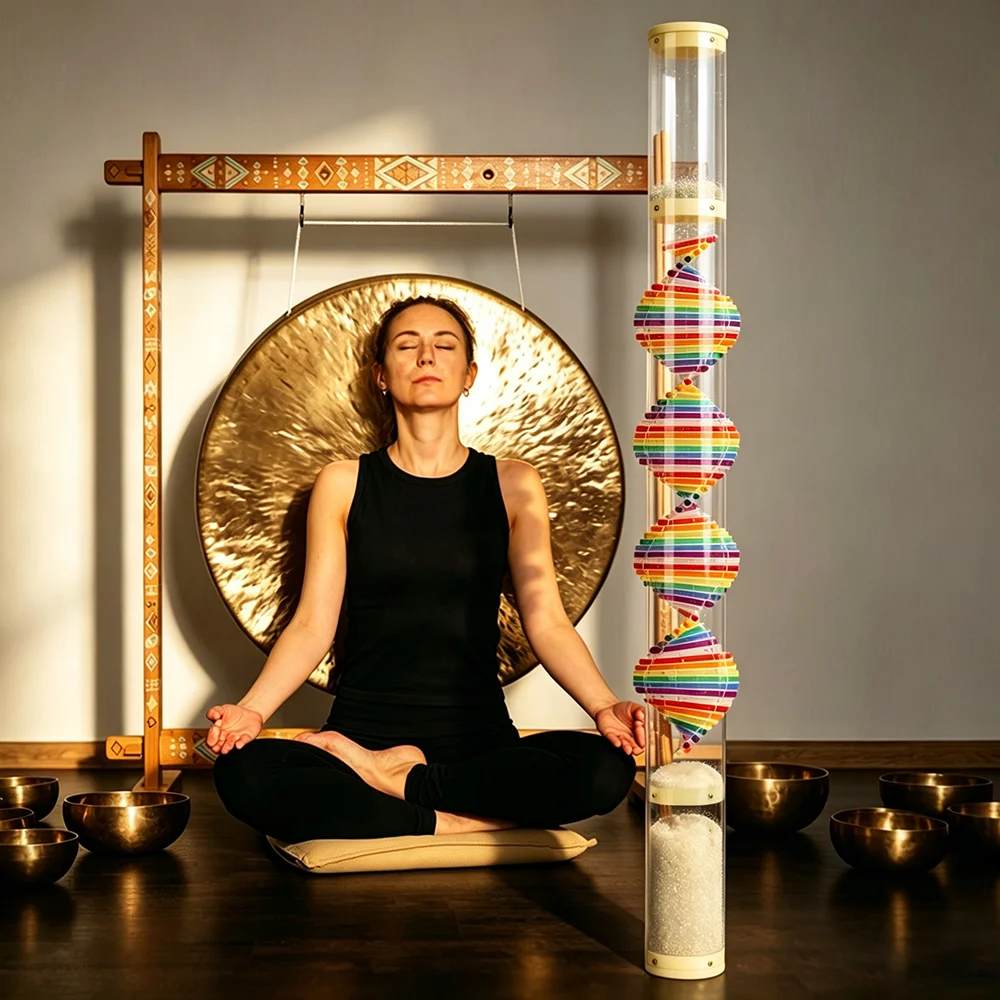 72/100/110cm Transparent Spiral DNA Rain Stick Long SustainRainmaker Shaker Sound Healing Meditation Yoga Percussion Instrument