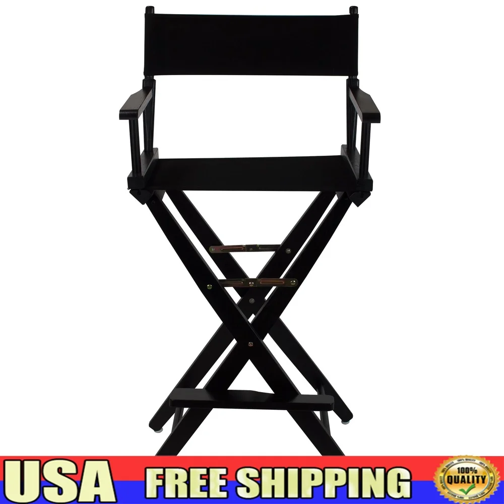 Extra Wide Premium Director Chair Solid Oak Frame Comfortable Indoor Use Easy Clean Folding Design Black Canvas Cover