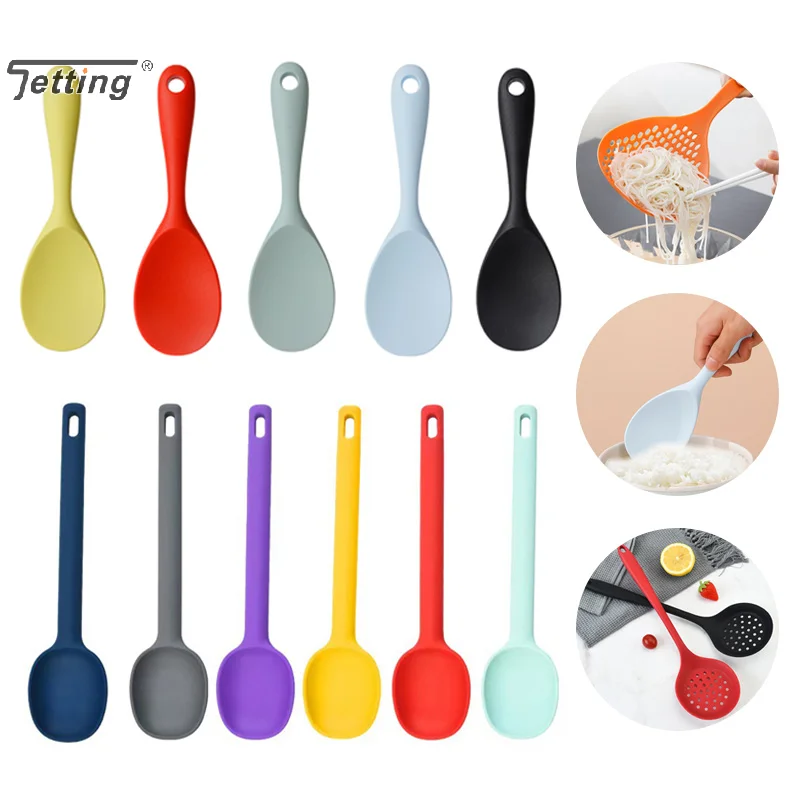 1Pc Long Handle Silicone Colander Nonstick Cooking Strainer Spoons Heat Resistant Filter Spoon Skimmer Oil Mesh Colander Tool