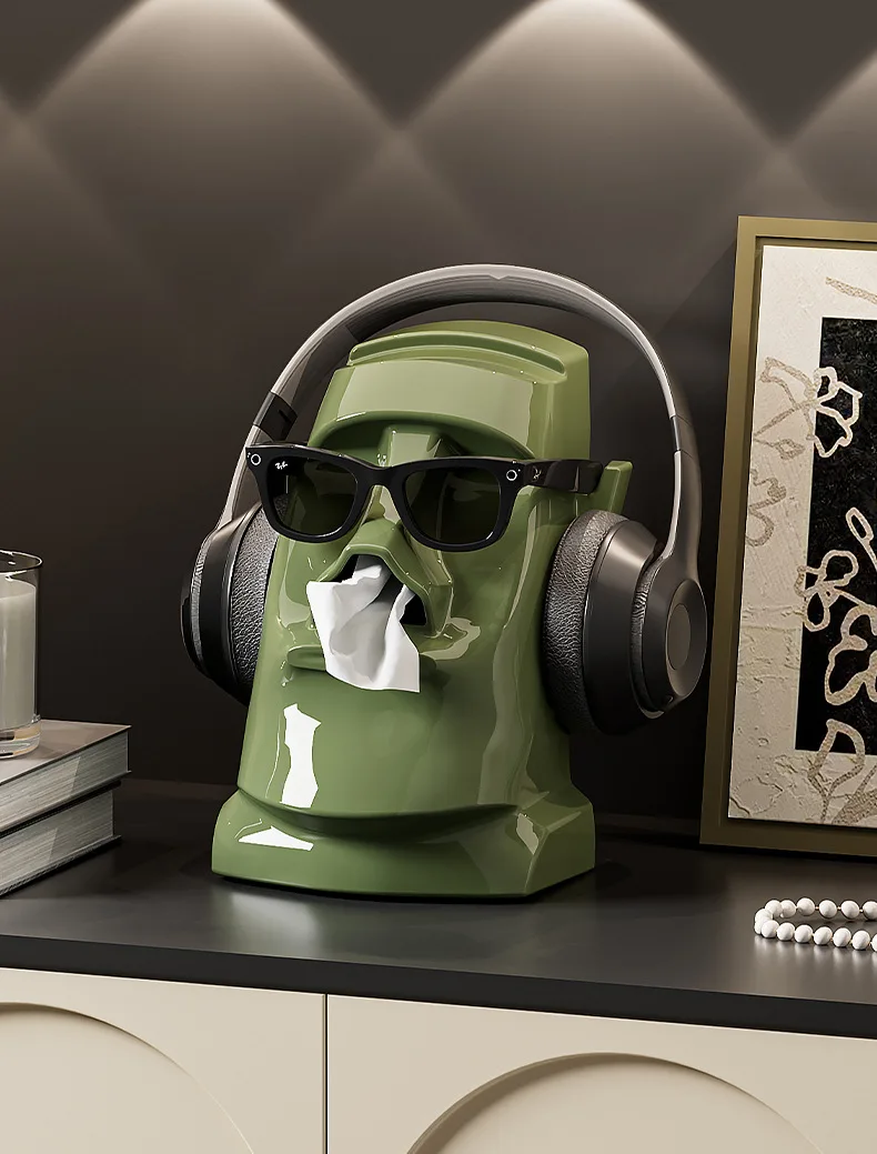 Car Tissue Box Cute Cat Gypsum Paper Towel Holder Auto Napkin Box Headphone Stand Desktop Organizer Interior Accessories Decor