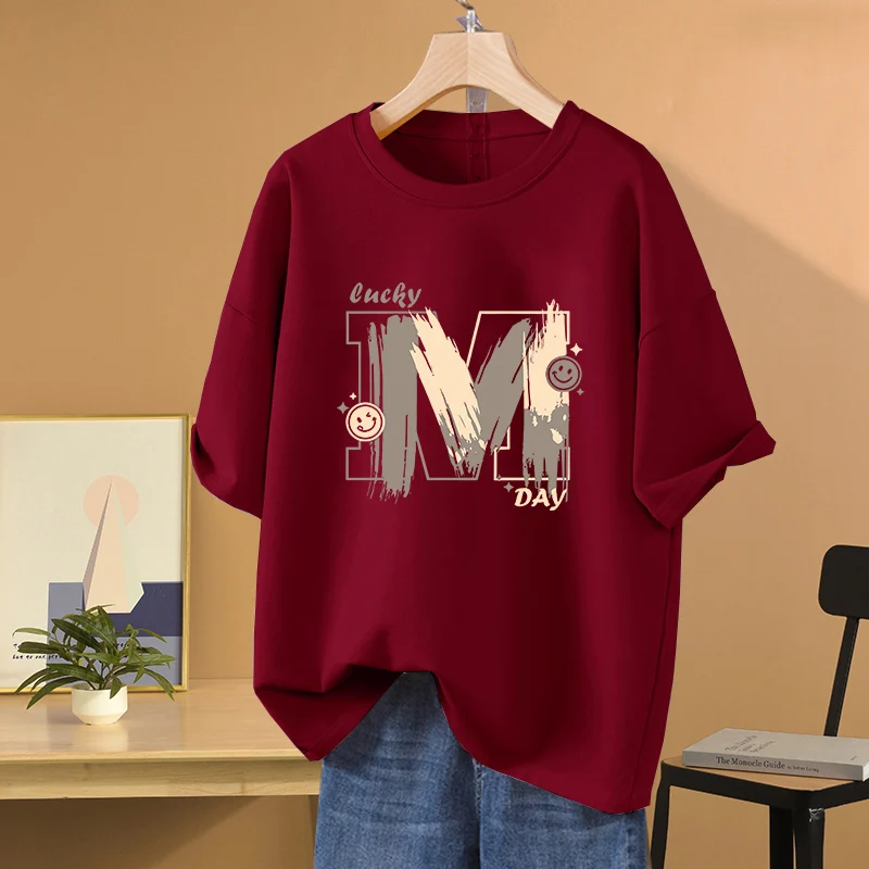

Women's Clothing Chic Hand-Painted Print Basic T-shirts Summer Casual Loose Pure Cotton Short Sleeve Top Tee All-match Pullovers