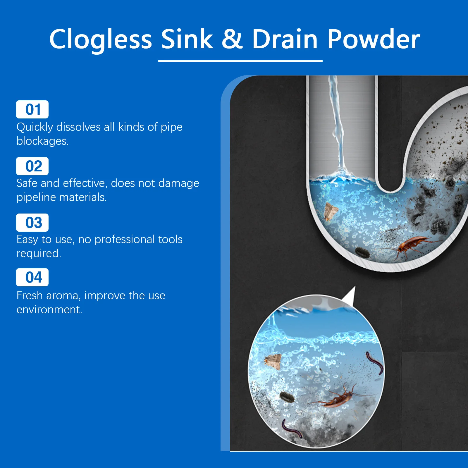 Kitchen Sink Cleaner Powder Toilet Sewer Dredge Deodorizing Drainage Ditch Cleaning Drain Clogs Cleaner Pipeline Dredging Agent