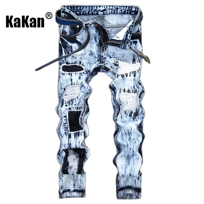 

Kakan - European and American Embroidered Hole Patch Color Matching Men's Jeans, Spring New Jeans Men's K02-167