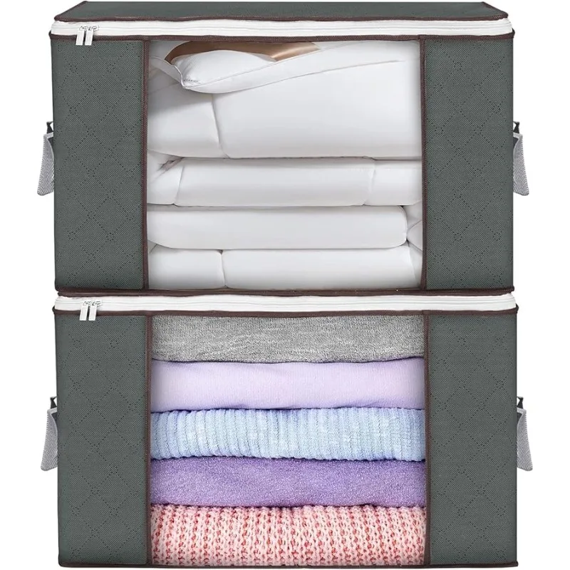 

Large Storage Bags, 2 Pack Clothes Storage Bins Foldable Closet Organizers Storage Containers with Durable Handles Thick Fabric