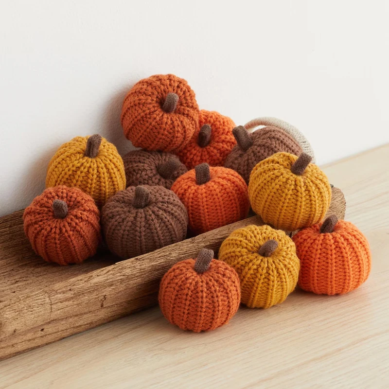 Gestrickte Kürbissgirlande für Kaminsims, Halloween, Herbst, Kaminsims, Bücherregal, Dekoration, Urlaub, Party, Zubehör, Babyparty, Geburtstagsgeschenk – Detail 3