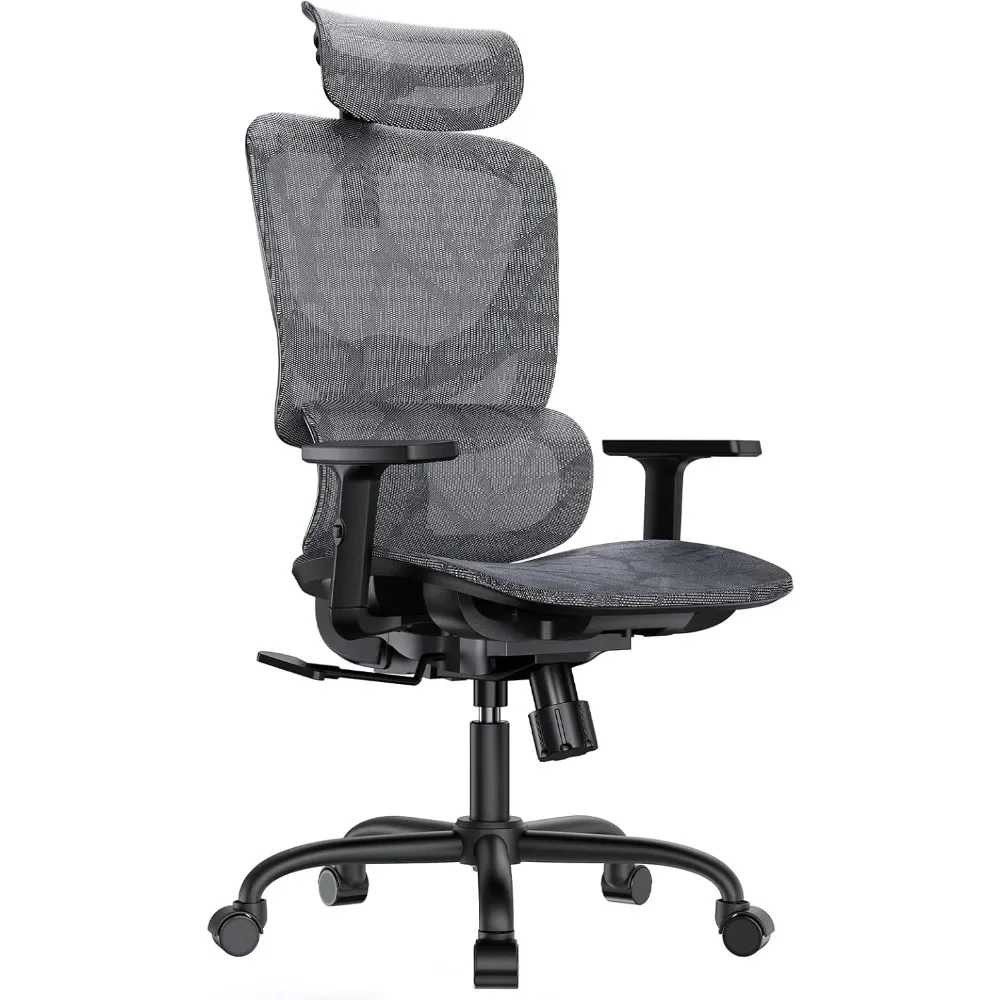 Ergonômica Mesh Office Chair Cadeira de escritório de encosto alto Apoio lombar ajustável Braços Inclinação de balanço Cadeira de jogos de computador