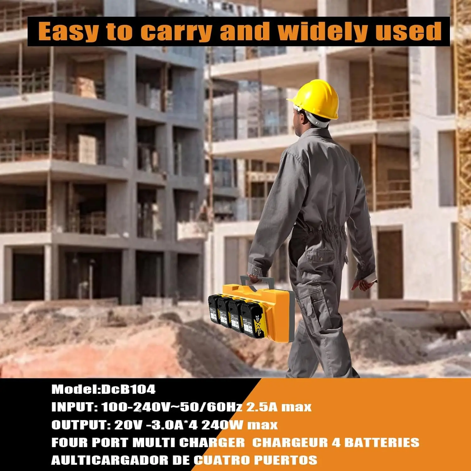 Sostituzione per caricabatteria Dewalt DCB104, compatibile con la stazione di ricarica multibatteria Dewalt 12V 18V, caricabatterie rapido a 4 porte