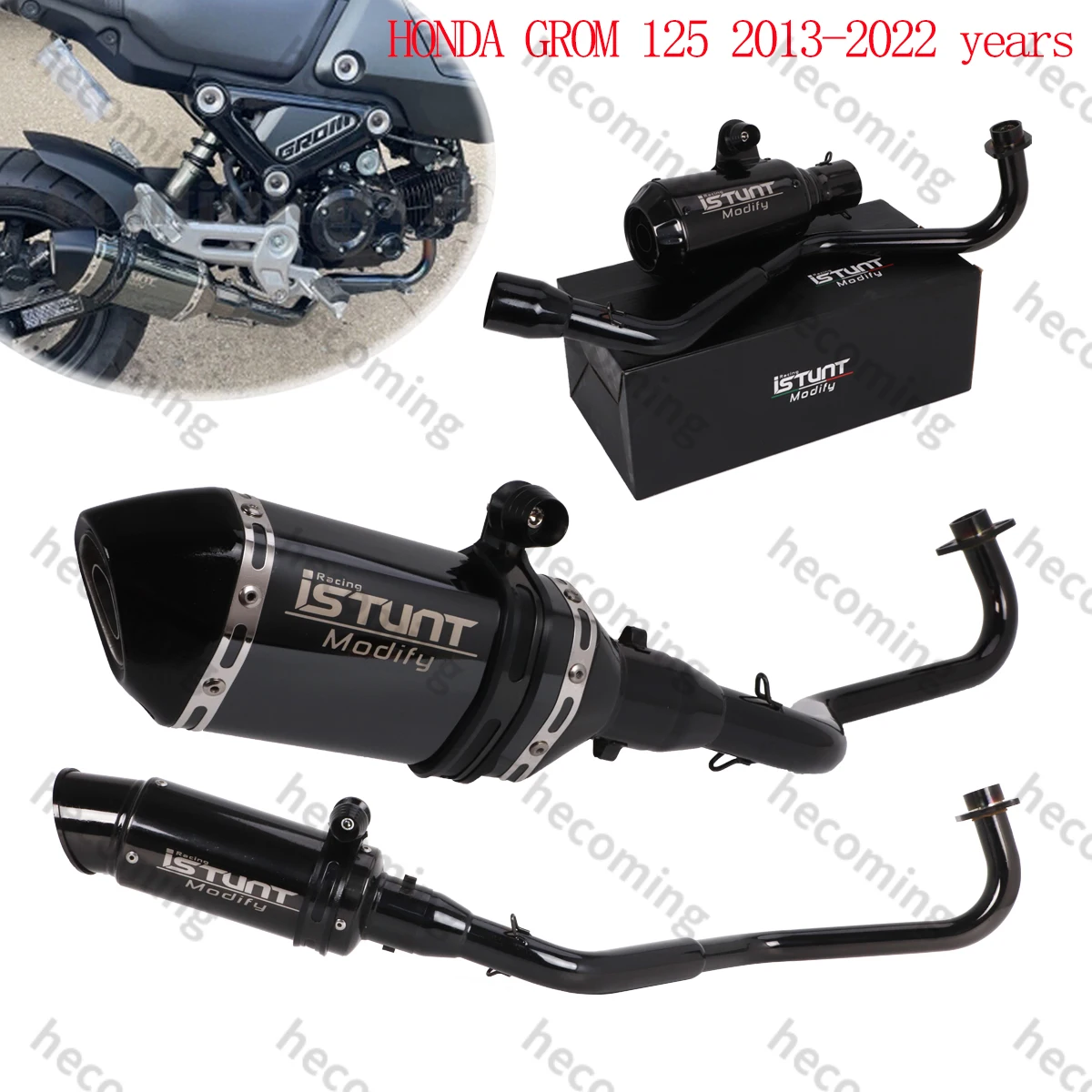 

Full Motorcycle Exhaust System Low Mount Slip on for Honda Grom 125 MSX125 2013-2022 with Baffle Muffler Grom Exhaust