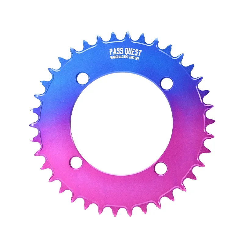 PASS QUEST 104BCD Round AERO Colorful Mountain Bike Road Bike Narrow Wide Chainring 32-48T Chainwheel Silver Black