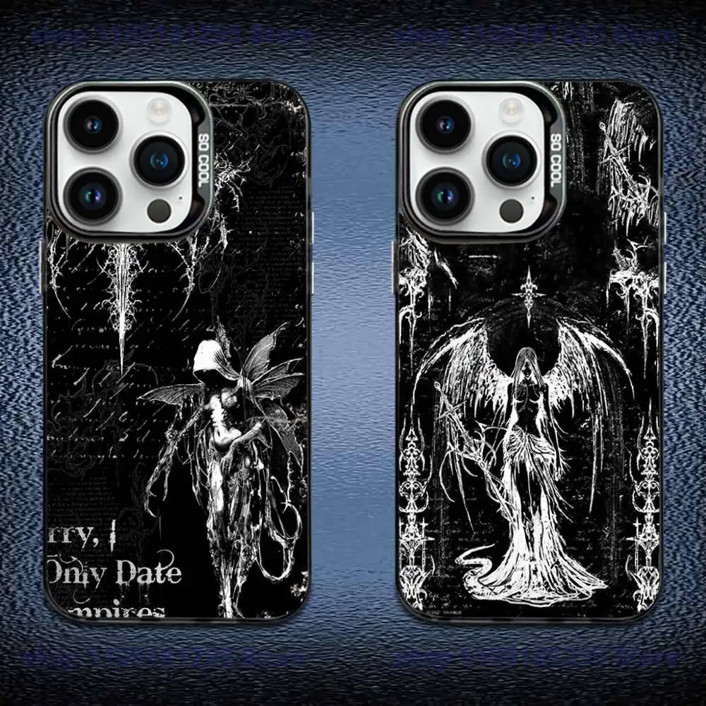 

Gothic Cyber Sigil Cross Eyes Skull Phone Case For iPhone 17,16,15,14,13,12,11 Pro Max Plus Colorful Gradient Soft Black Cover