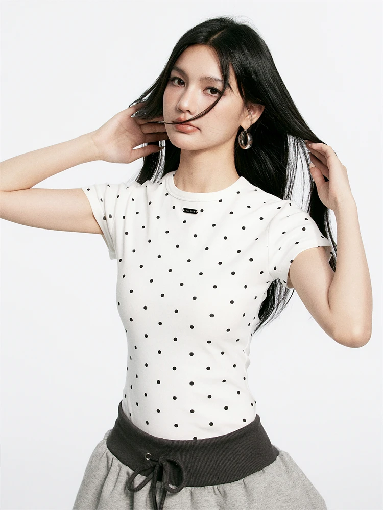 

Chill Zoe Summer Polka Dot ort Sve T-irt Women's Casual round Ne Cotton Top Faionable Cact Design