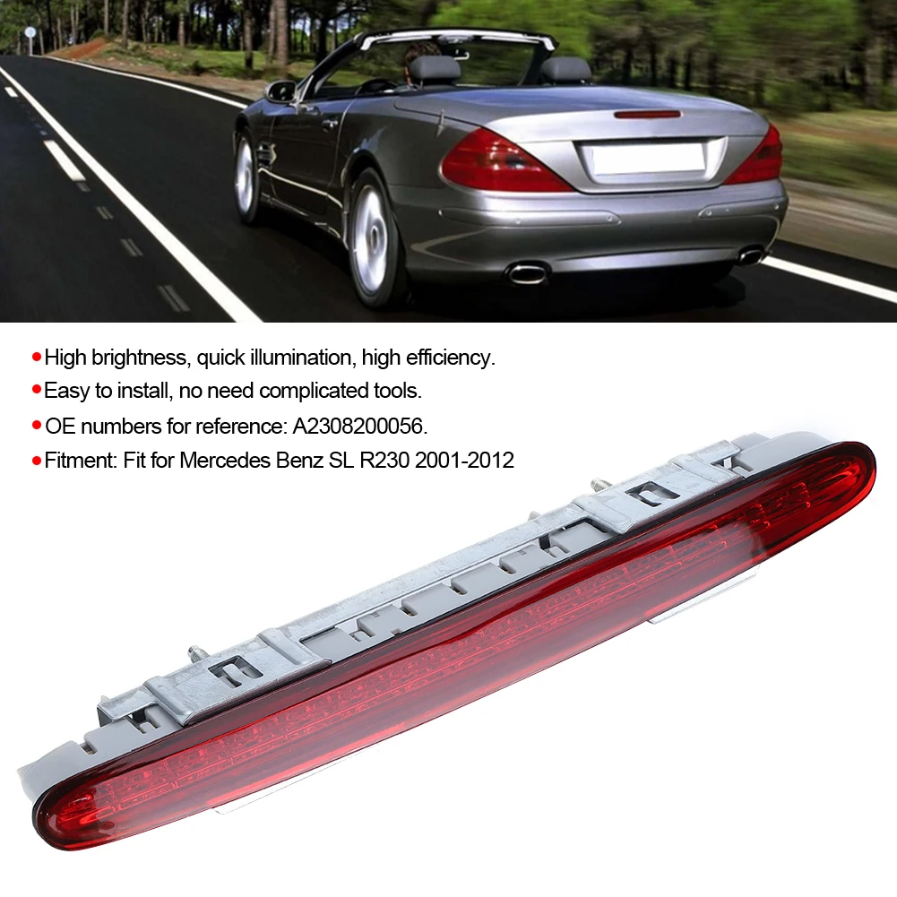 High Mount Brake Stop Light A2308200056 High Brightness Fit for Mercedes Benz SL R230 01‑12 Third Brake Light Third Stop Lamps