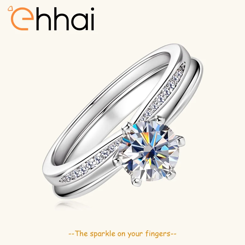 

Ehhai GRA Certified Round Moissanite Ring Set for Women 925 Sterling Silver Engagement Rings Promise Wedding Band Jewelry Gifts