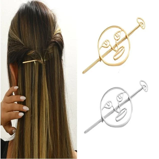 

Exaggerated Metal Alloy Hairpin Women's Sle Hollow out Face Mask Design Faionable Jewelry Accory Cross-Border
