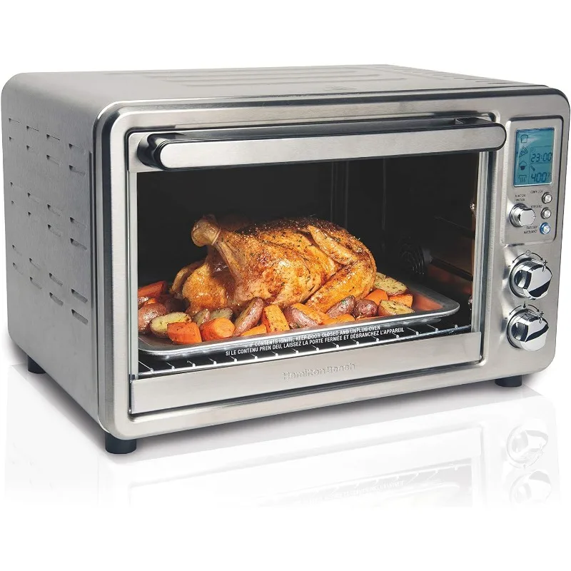 Hamilton Beach-31190C Digital Display Countertop, Convecção Torradeira, Forno com Rotisserie, Grande, 6-Slice, Aço inoxidável