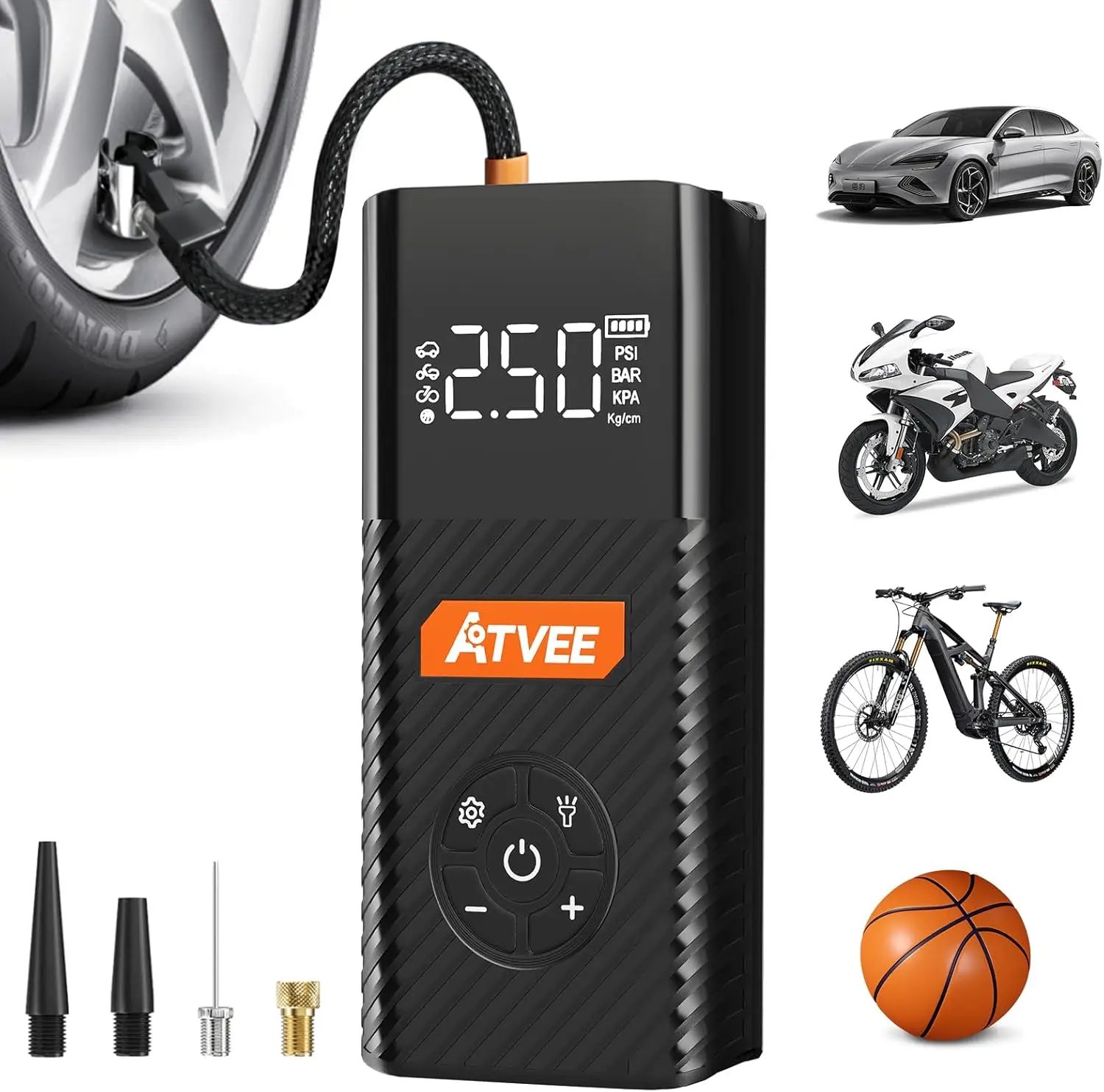 Electric Bicycle Pump with 150 PSI Digital Pressure Gauge, Cordless Tire Inflator Portable Air Compressor, Auto Shut Off Air Pum