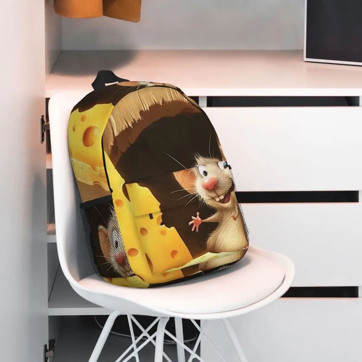 

Cartoon Mouse And Cheese Backpack Student BookBag Children School Bag Laptop Shoulder Bags for Men Women