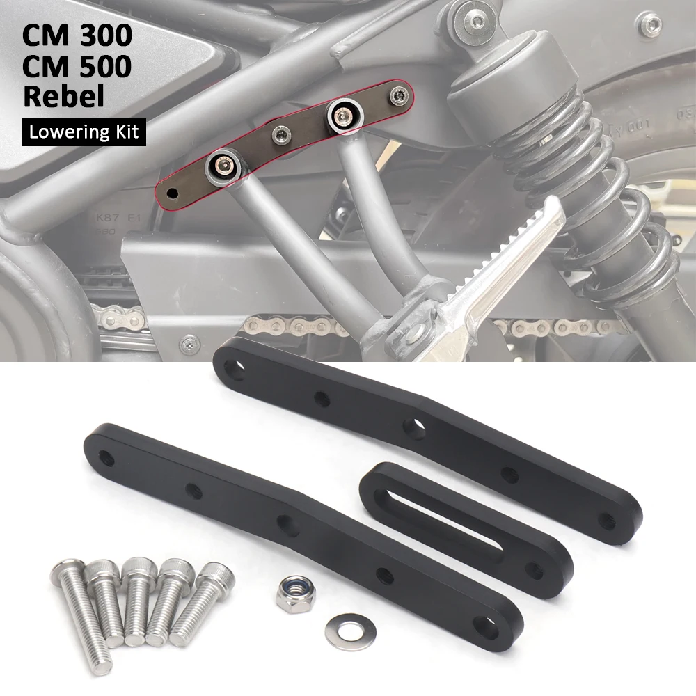 For HONDA CM 300 CM 500 Rebel CM300 CM500 REBEL Passenger Footrests Supports Black Motorcycle Rear Pedal Lowering Kit