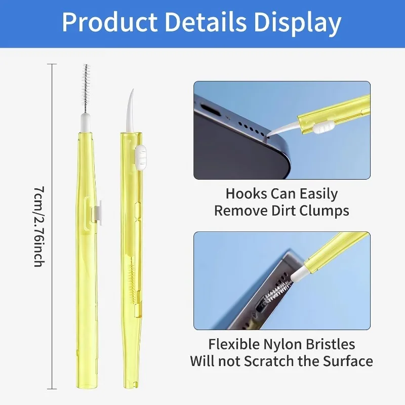 2-in-1 Charging Port Universal Mini Cleaning Brush Metal Dust Plug Removal Cleaner Kit for iPhone 17 16 15 Earphone Cleaning