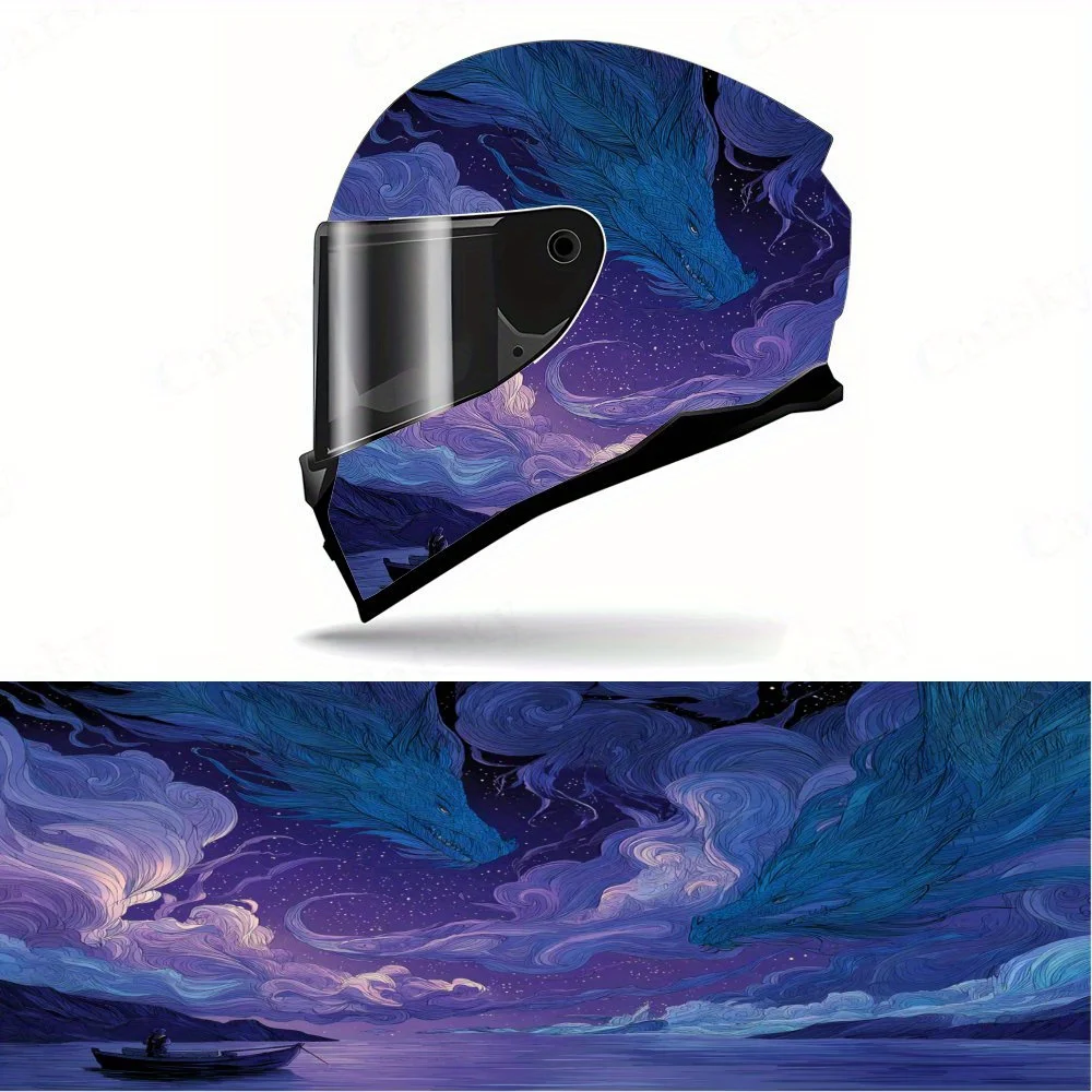 

Blue Dragons and Starry Sky Full Face Helmet Decals - Durable and Waterproof PVC, self-adhesive Motorcycle Racing Helmet Aesthet