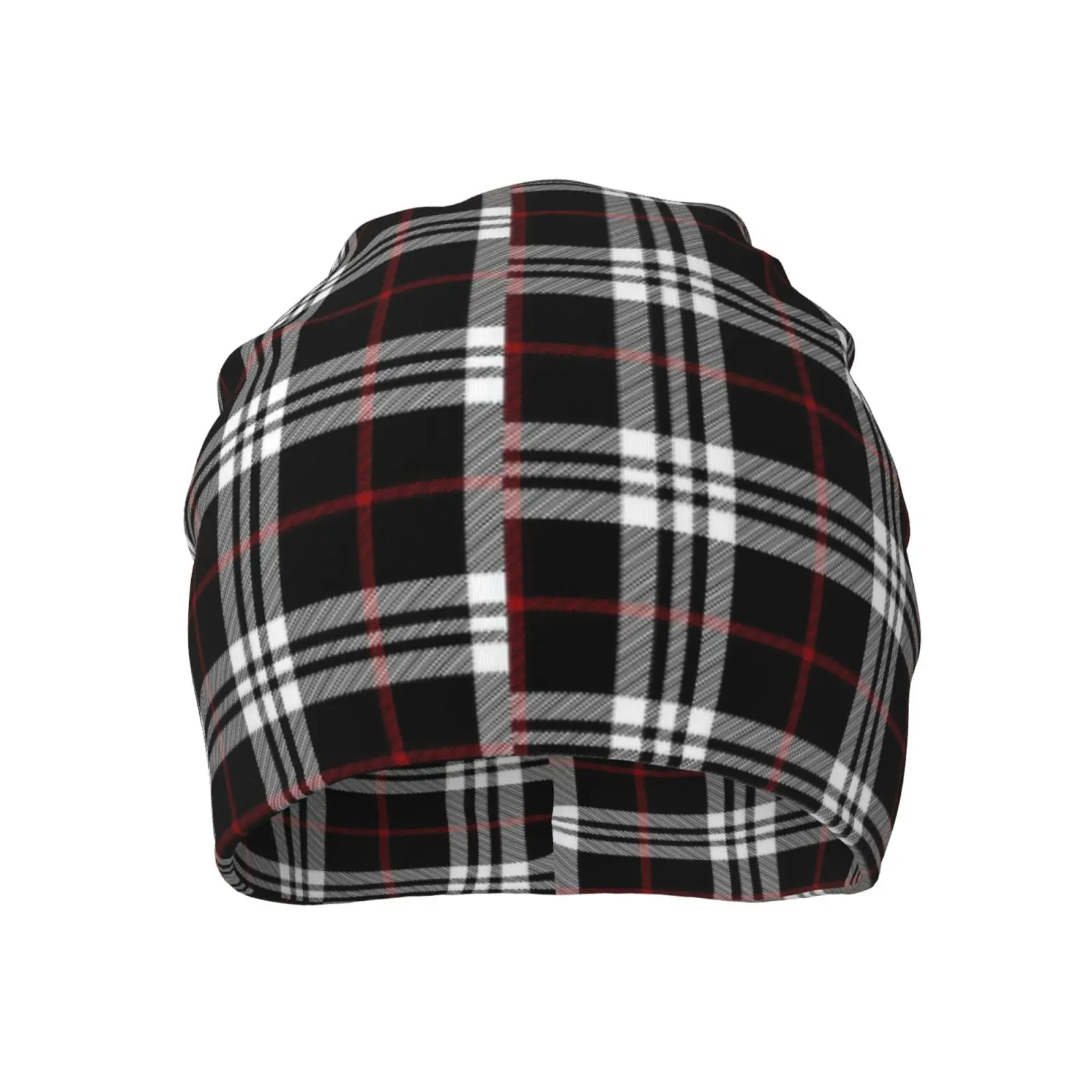 Classic Plaid Print Beanie Black & Red - Lined for Cold - Weather Outfits Perfect Present for Friends Into Retro Fashion