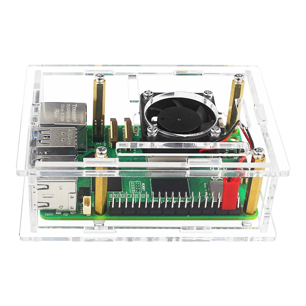 

Для Raspberry Pi 5, акриловые рандовые медные/алюминиевые радиаторы, макетная плата, защитный корпус с охлаждающим вентилятором