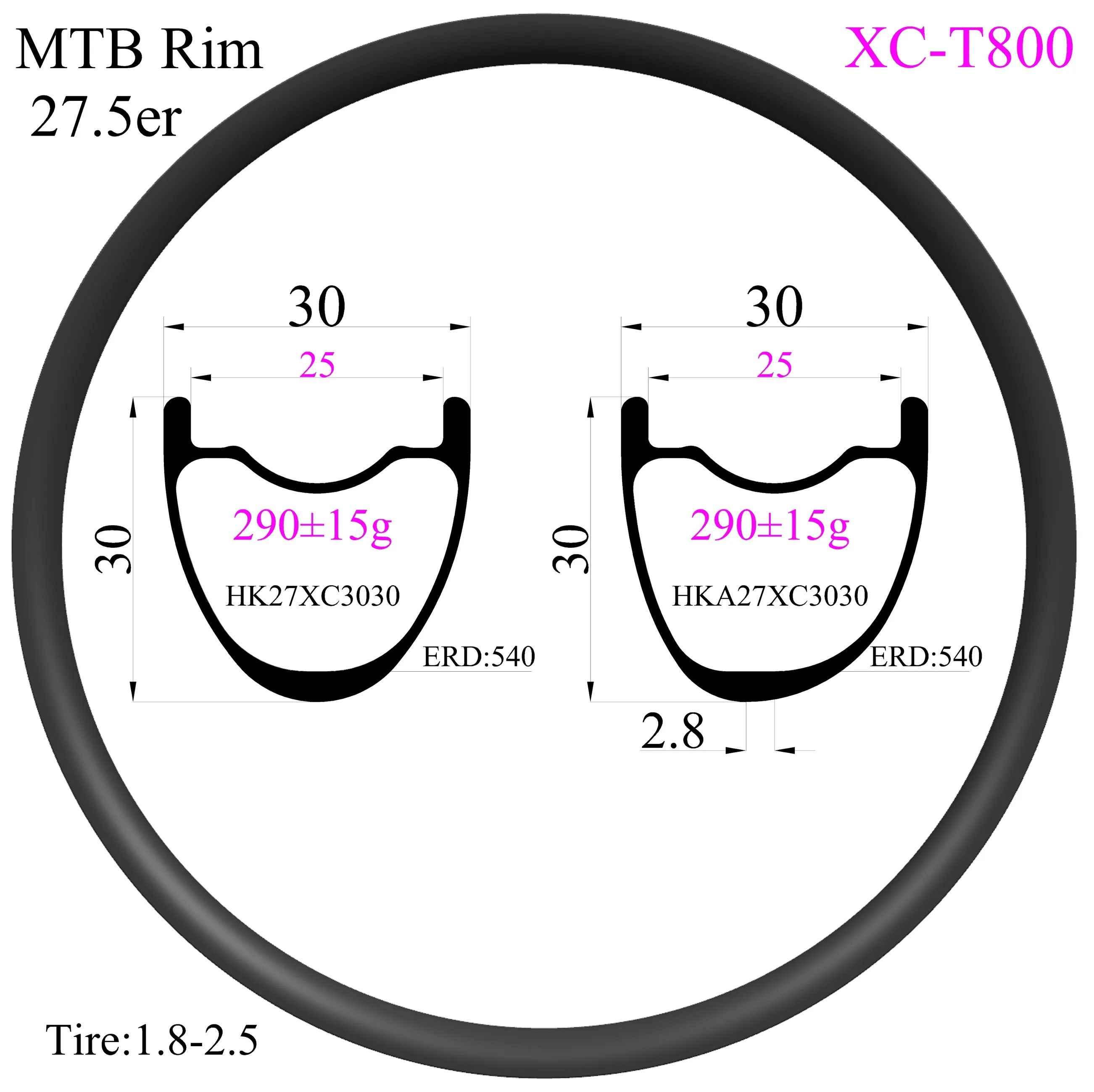 

290g T800 Super light 27.5er Carbon Rims 30mm width 30mm high MTB rims Hookless Tubeless XC carbon mtb 27.5 rim fast ship