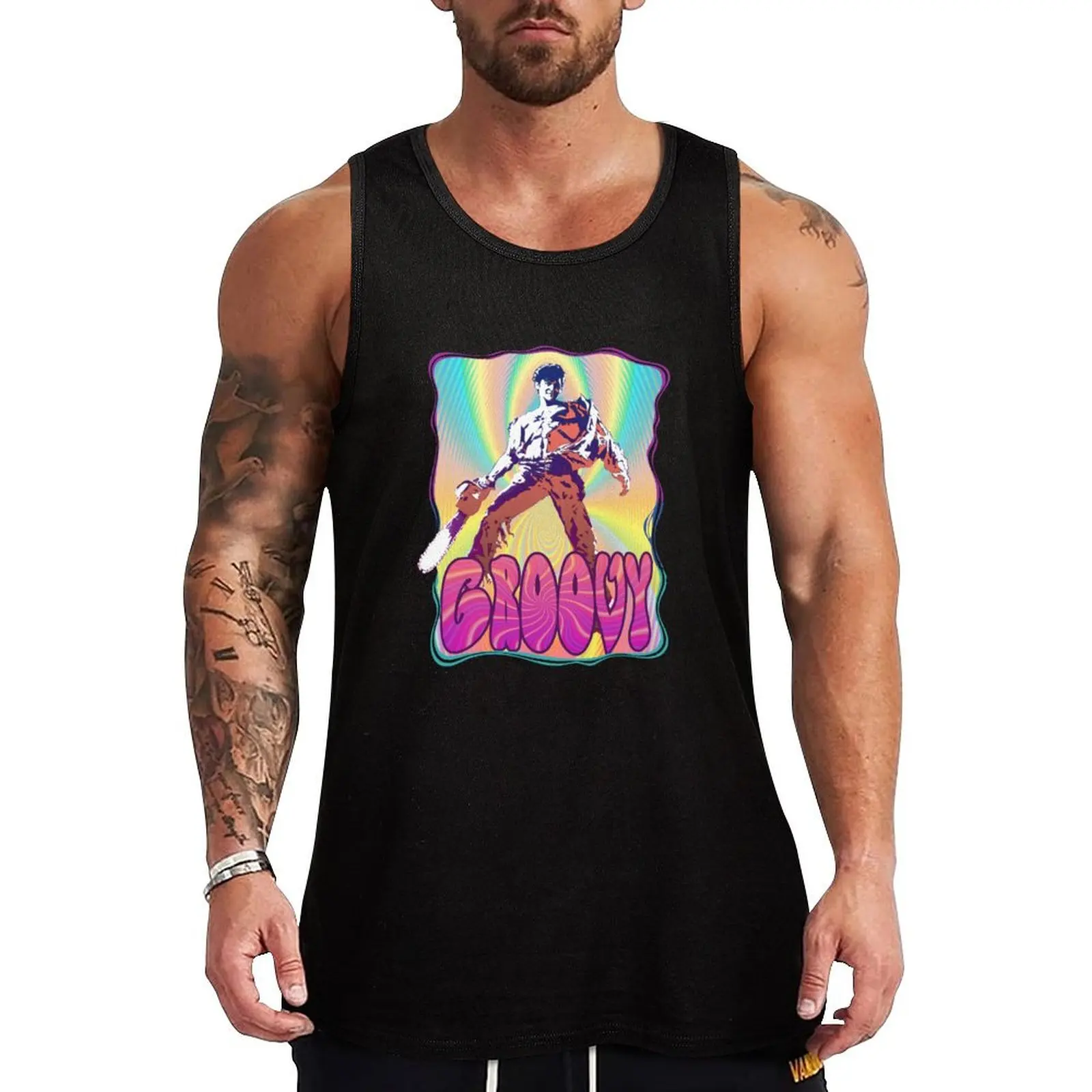 

Evil Dead Ash Williams Groovy Tank Top training weight vest gym t shirt men Men's cotton t-shirt sleeveless vest men