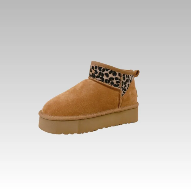 Winter Men Snow Boots Women Ankle Boots Patch leopard print Ultra Mini Platform Lady High Heels Warm Shoes