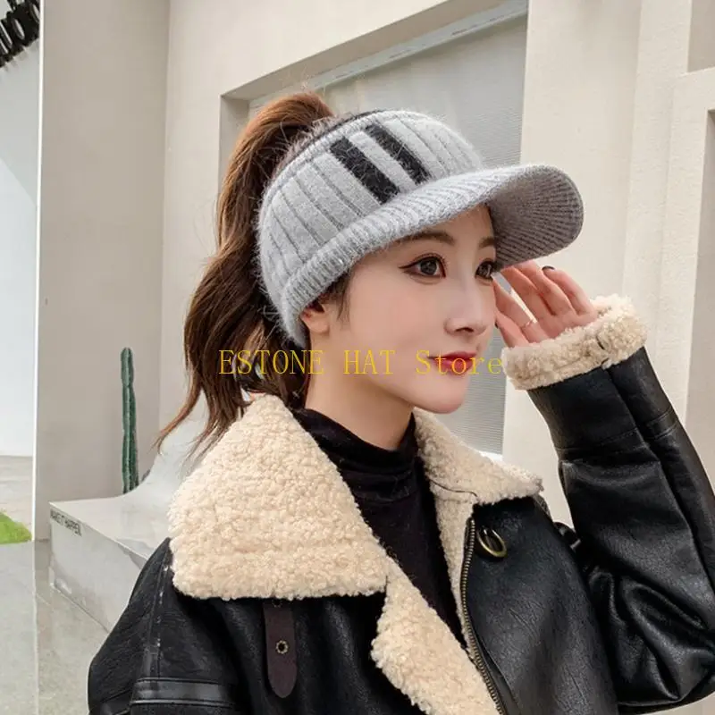49MF New Fashionable Empty Top Knitting Hat Color Matching Casual Winter Women Hat