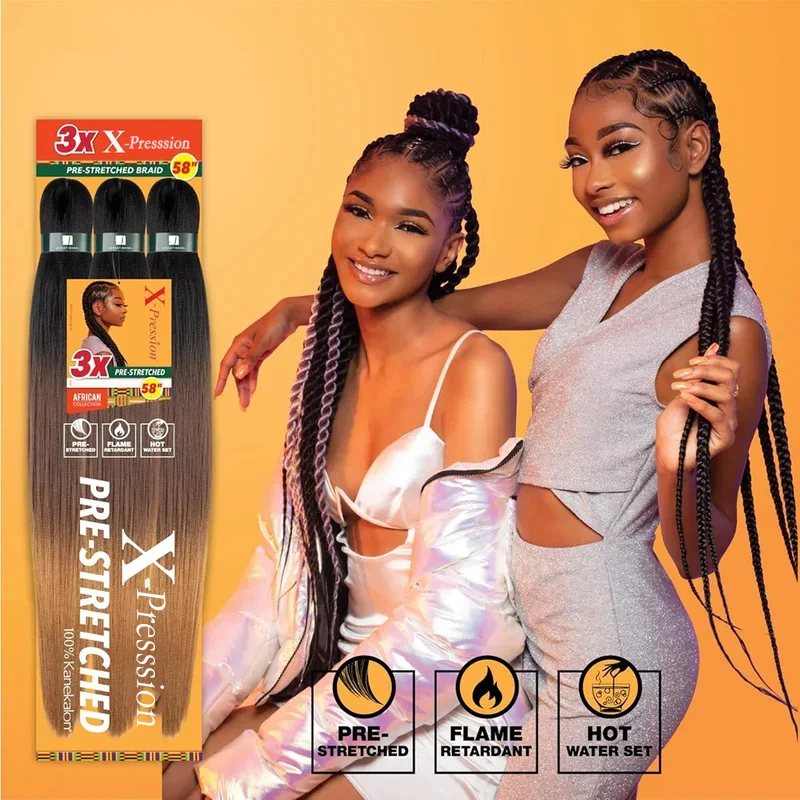 26 inch Fine Pack Prestretched Easy Synthetic Braiding Hair Extensions Kanekalon Jumbo Box Crochet Hair Xpresssion Braiding Hair