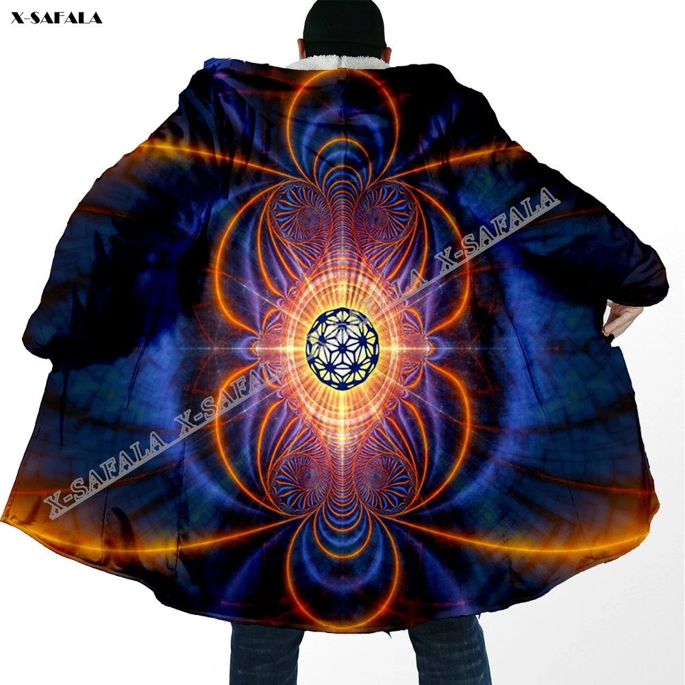 

OverSoul Flower Mantala 3D Printed Overcoat Hooded Blanket Coat Cape Robe Fleece Velvet Loose Men Female Jacket Cloak Windproof