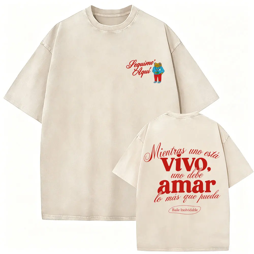 Rapper Bad Bunny Vintage Washed T-shirt Debi Tirar Mas Fotos DTMF World Tour T Shirt Men's Hip Hop Fashion High Quality T-shirts