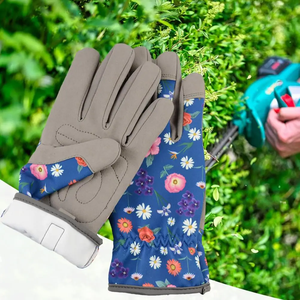 1 Pair Gardening Gloves Wear Resistant Thorn-Proof Puncture-Resistant Floral Print Work Gloves Rose Pruning Proof Gloves