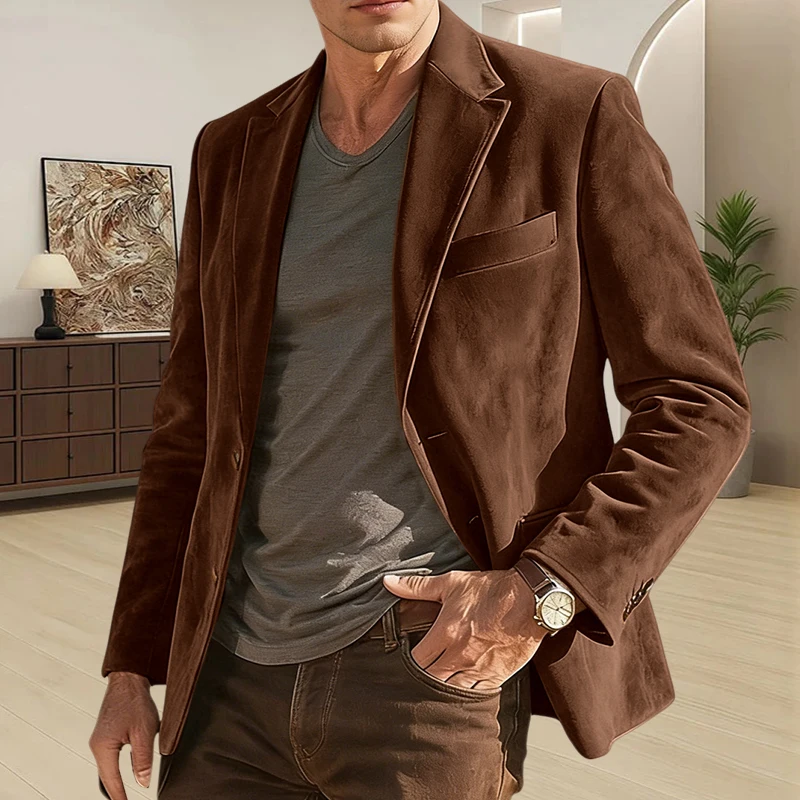 

Retro velvet men's suit jacket Single breasted lapel male blazer coat business casual man tailcoat for banquet