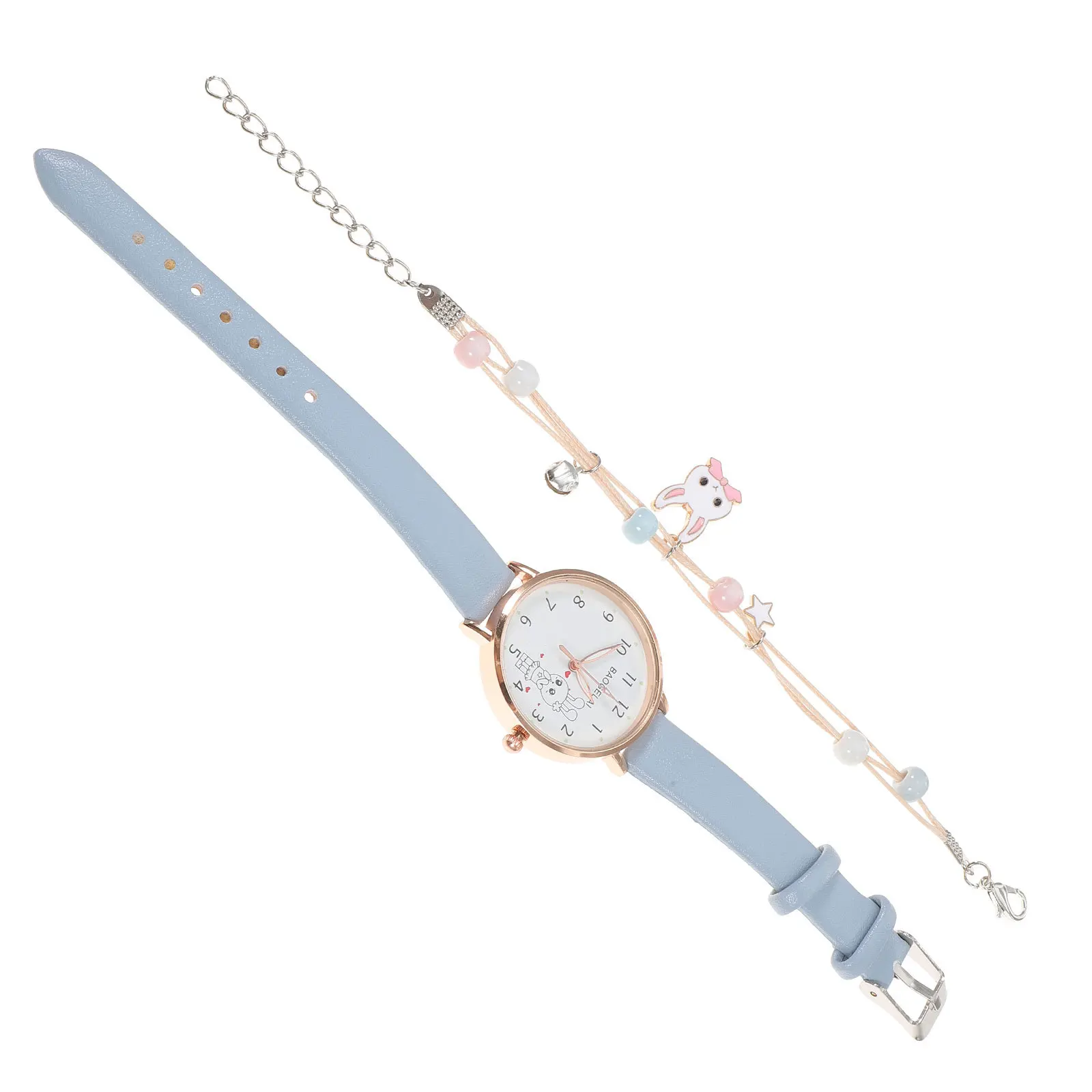 مجموعة واحدة من حزام ساعة الأرنب لساعة المعصم الكرتونية اللطيفة مع سوار خفيف الوزن وإكسسوارات عصرية للديكور #2