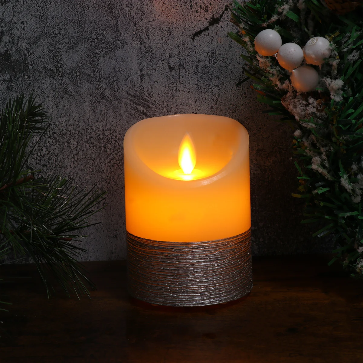 Lampu LED Isi Ulang Perak Doff dengan Remote .5x10cm Lampu Pilar Berkedip Tanpa Api Lampu Malam untuk Pesta