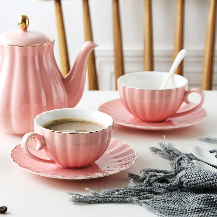 HF Ceramic Coffee Cup Saucers with Spoon Bone China Tea Cup Set Decoration with Liquid Gold Coffee Cup and Saucer