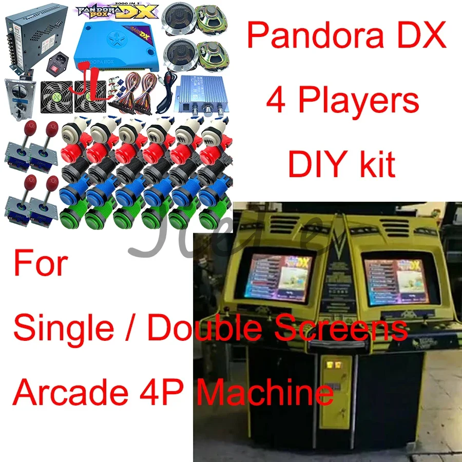 

4 Player complete Kit Push Button HAPP Joystick Coin Acceptor Arcade Jamma Pandora Box DX for DIY 4P Game Machine Support CRT