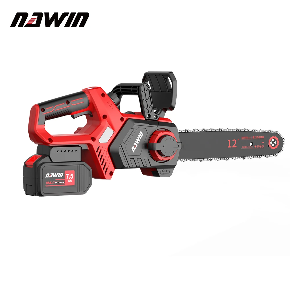 NAWIN 12 inch Industrial Electric Chain Saw Hand Held Tool 12\'\' Powerful Motivation Outdoor logging Install 2 Batteries