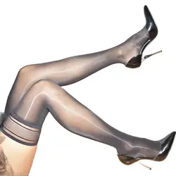 Hot New Sexy Women Lace Top Striped Pantyhose Nylon Shiny Thigh High Stockings Oil Flashing Over Knee Elastic Hosiery Plus Size